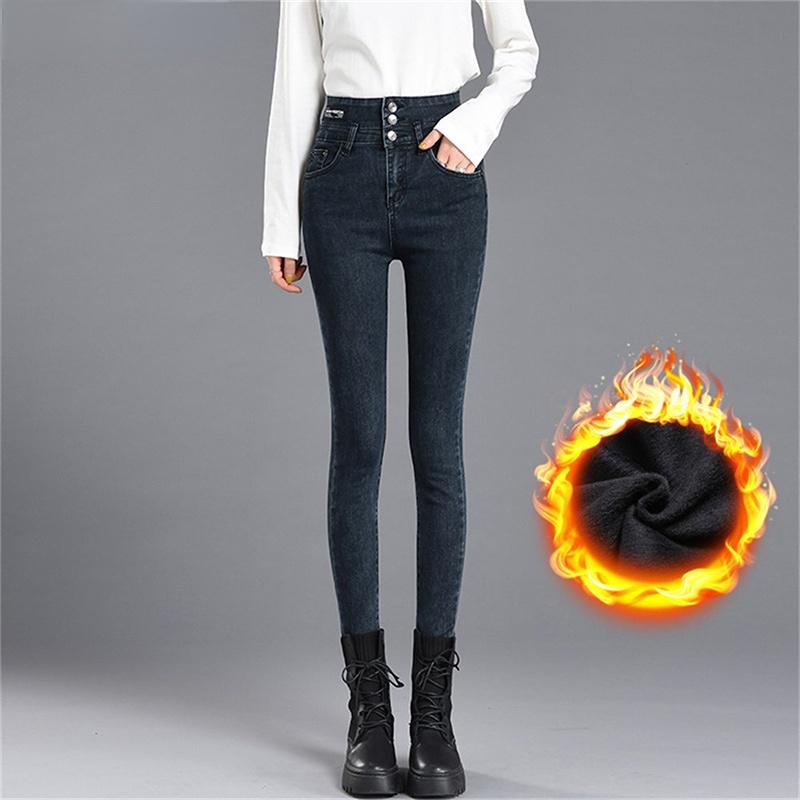 2022 New Winter Fashion Korean Stytle Thick High Waist Jeans Velvet Warm Women Pants Elastic Slim Trousers Harajuku Jeans Woman