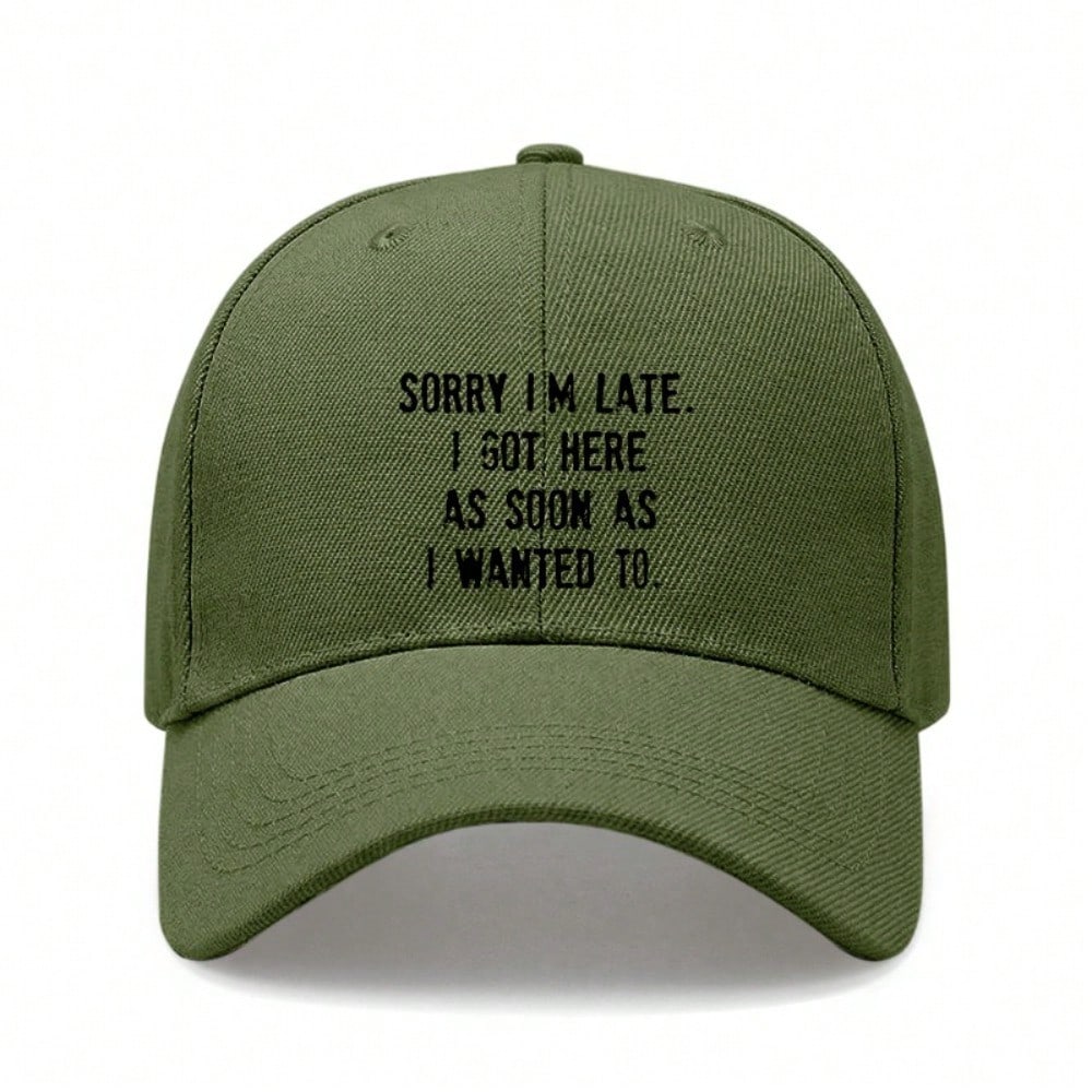 [Funny Text Baseball Cap] Sorry I'm Late Print Polyester Adjustable Casual Outdoor Sports Baseball Hat For Men Women Unisex