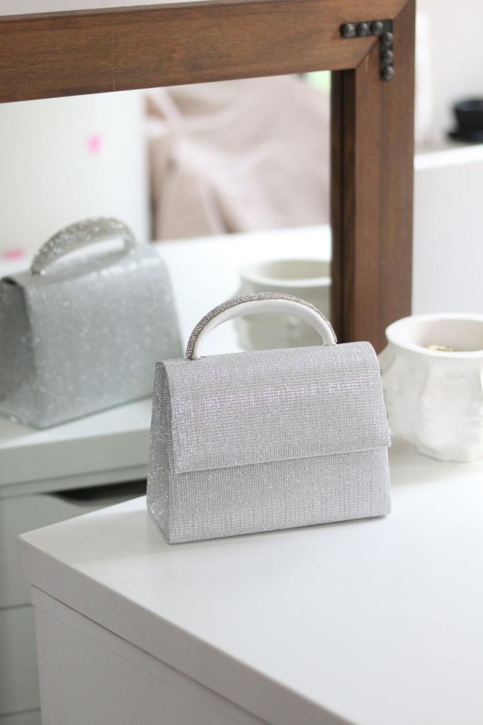 Women's Stylish and Useful Evening Dress Bag Women's Silvery Gold Stone Detailed Evening Dress Shoulder Bag