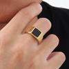 Black Stone Ring for Men,Gold Color Stainless Steel Square Ring Thumb Ring Signet Ring Wedding Ring,Classic Trendy Zircon Gift