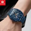 OLEVS Mens Chronograph Watch Original Tonneau Quartz Watch Waterproof Luminous Stainless Steel Watches For Men