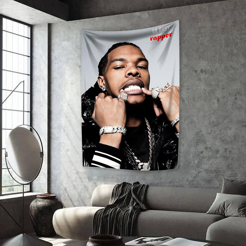 Hip-Hop Singer Tapestry Lil Babys Printing Home Decor Aesthetics Fashion Bedroom Background Wall Hanging Covering Sofa Blanket