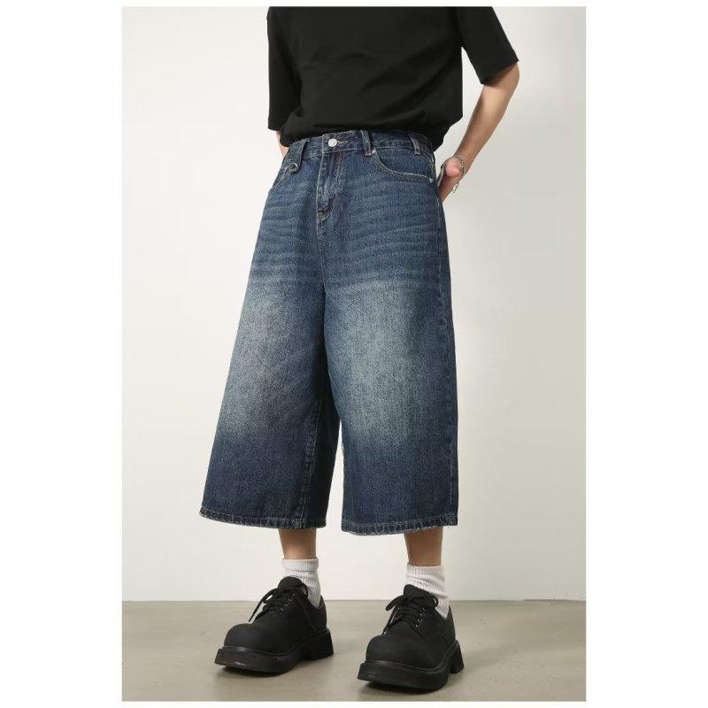 Мужские летние винтажные потертые прямые широкие брюки Seven-minute свободные джинсовые шорты