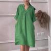 Women's Cotton Linen Solid Color Casual V-neck Elegant Long Casual Dresses