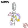 925 Sterling Silver Rainbow & Unicorn Bead Lovely Horse Pendant Charm for Women Original Necklace Bracelet