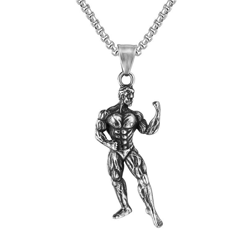 Men Gym Bodybuilder Pendant Necklace Muscle Fitness Expert Sports Necklace