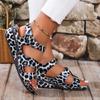 Мода Модные босоножки на танкетке с леопардовым принтом для женщин Лето 2024 Легкая повседневная пляжная обувь Женские босоножки на платформе в римском стиле Большие размеры