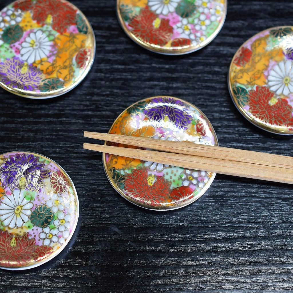 Waza No Kura: Stylish Kutani Ware Chopstick Rests, Set of 5, Flower Design, Ceramic, Premium Brand, Japanese Tableware, Cutlery Rest, Made In Japan