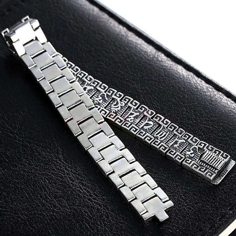 Silver Wide Version Men's Trendy Personality Domineering Six-Character Mantra Retro Evil Spirits Men's Bracelet