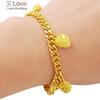 24K Gold Chain 4 MM Cuban Hanging Heart-shaped Pendant Gold Plated Fashion Bracelet Jewelry Gift