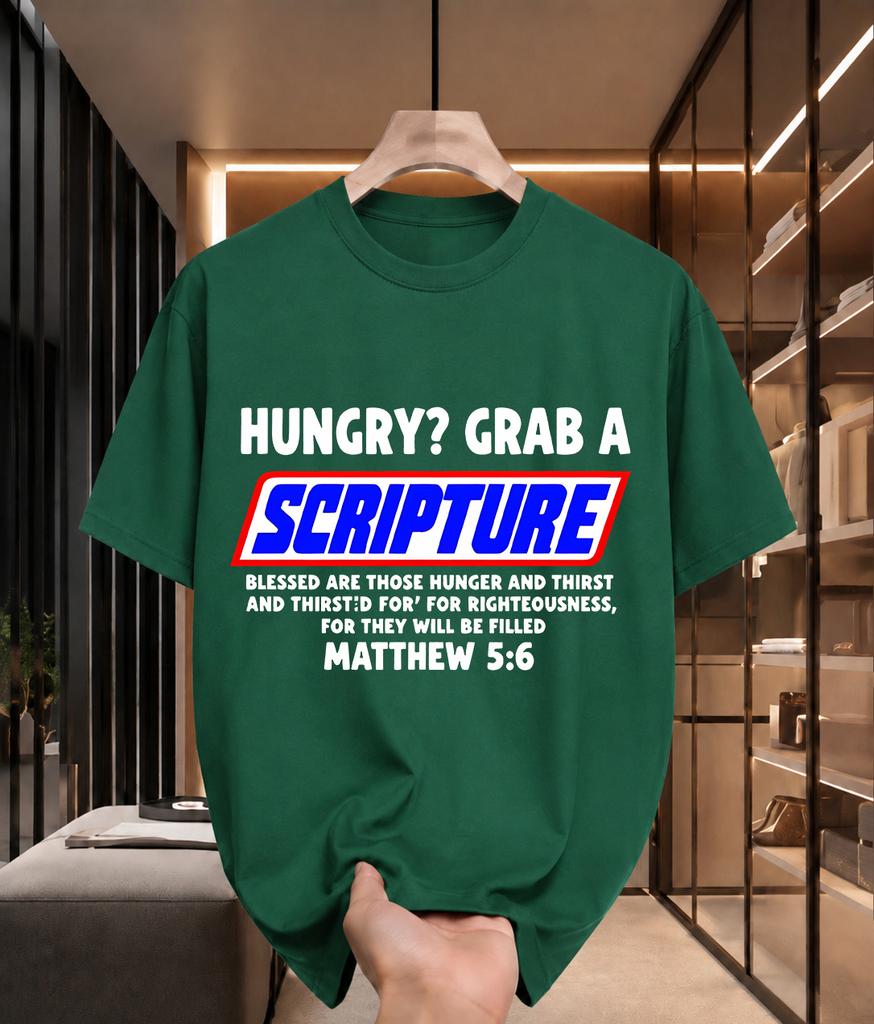 2026 New 100 Cotton Tshirt Hungry Grab A Scripture Matthew 56 Bible Verse Print Christian Faith Tee Casual Short Sleeve