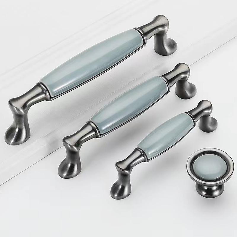 Синие керамические антикварные ручки для кухонных ящиков, винтажные ручки, ручки и ручки для шкафов, металлическая фурнитура для мебели