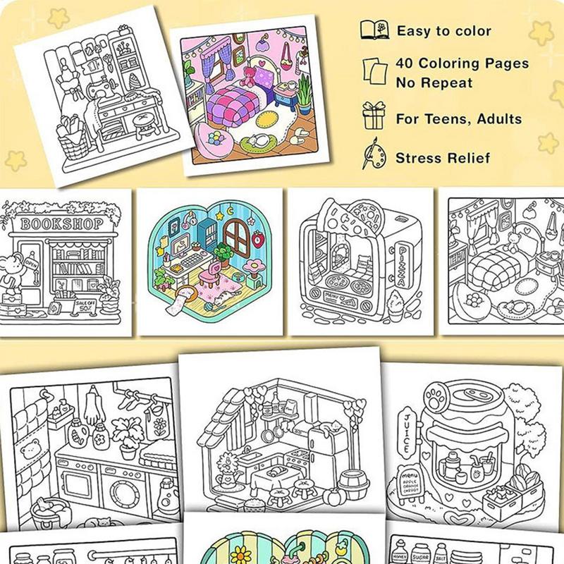 Little Corner Coloring Book For Adults Teens Birthday Gifts Featuring Adorable Creatures In Cozy Hygges Moments For Relaxation