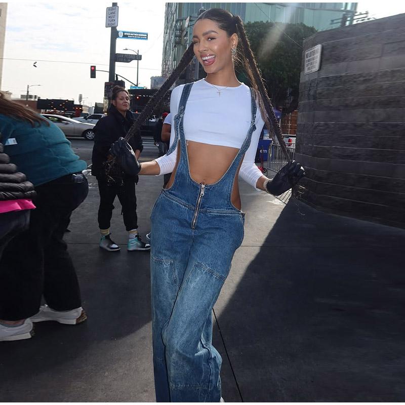 Женские потертые джинсы, сексуальные карманы на спине, потертые джинсы, прямые брюки, комбинезон женский, весна-лето 2025, женские однотонные джинсы