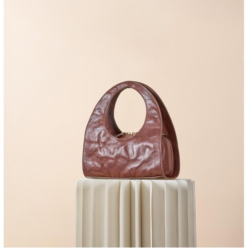 Retro Top Layer Vegetable Tanned Cowhide Leather Handbag Women Small Commuting Crossbody Shoulder Bag