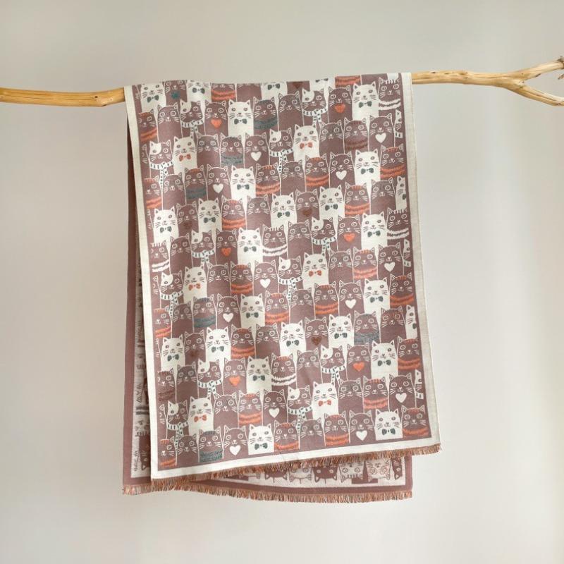 Winter Kitten Scarf Women's New Versatile Lengthened Imitation Cashmere Scarf Fashion Warm Thickened Shawl