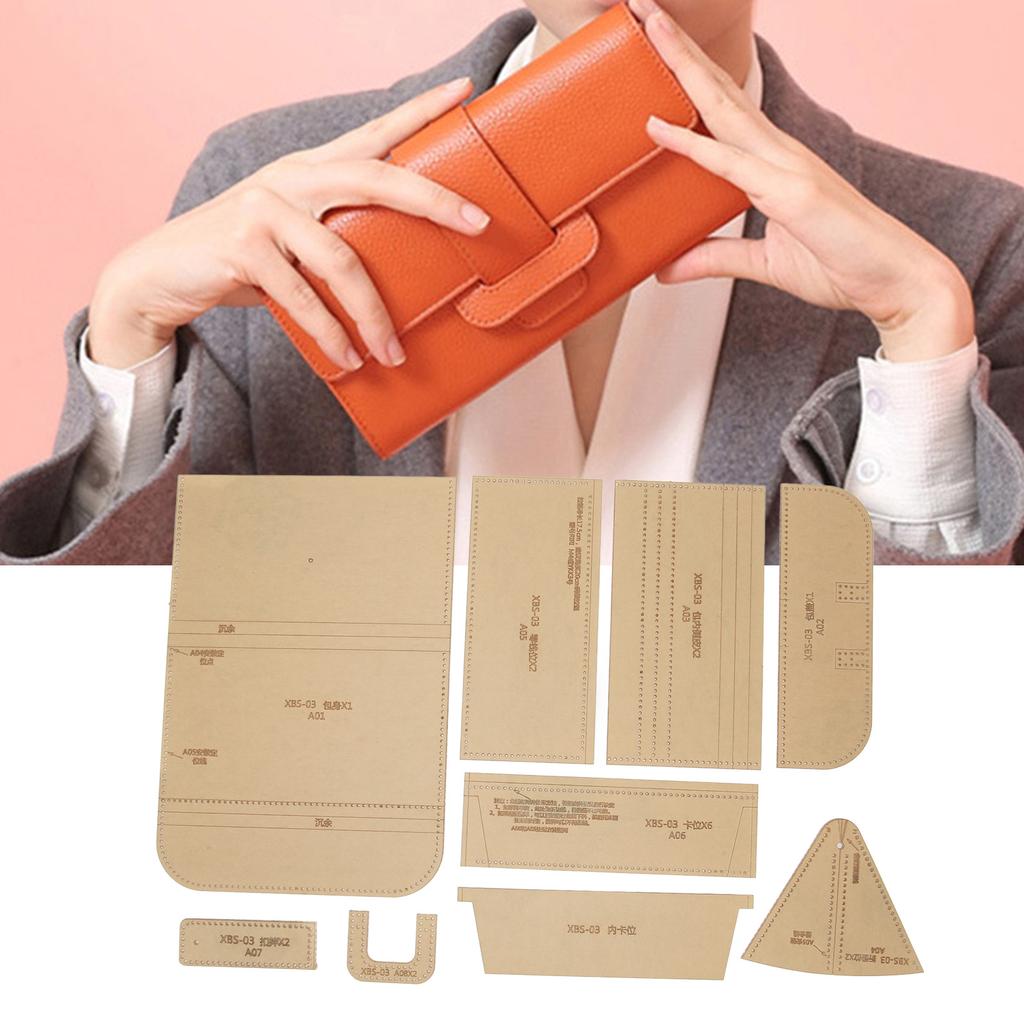 9Pcs Wallet Pattern Template Clear Acrylic Wallet Pattern Stencil Template Drawings Set Leather Hand Craft Tool
