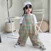 Комбинезон в клетку для маленьких девочек, цельный комбинезон, штаны-шаровары, комбинезон без рукавов, детский боди, комбинезон, детская одежда, От 3 до 8 лет