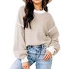 Women's Autumn and Winter Long-sleeved Crew-neck Casual Color-matching Knit Sweater
