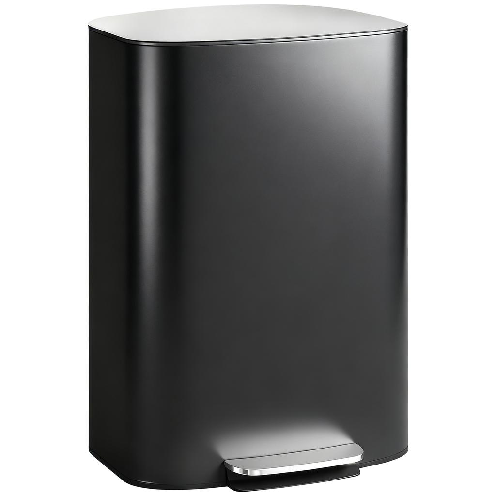 Trash Can Kitchen 50 Liter Pedal Bin with Stay-Open Function, Soft-Close Lid, Pedal, Black