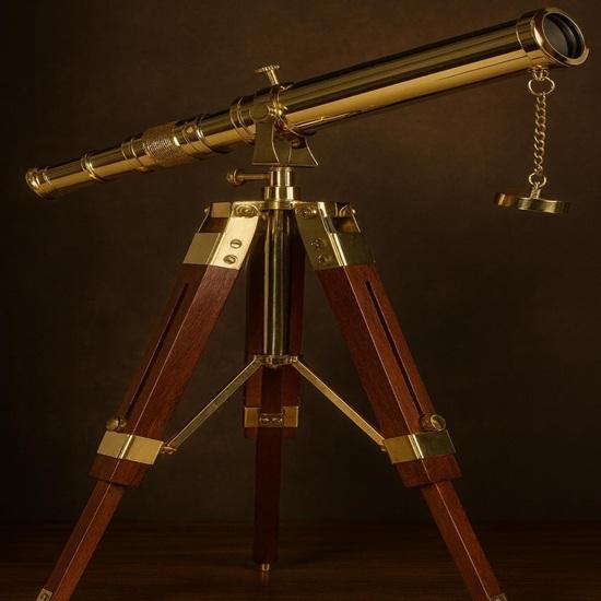 Style Brass Telescope with Wooden Tripod Stand Nautical Home Décor Collectible