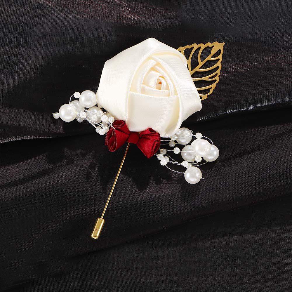 Wedding Groom Artificial Flower Bridal Imitation Pearls Brooch Pin Boutonniere Bouquet Corsage