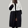 Women's Long Color Blocking Fashionable Winter Loose Flip Collar Plush Jacket