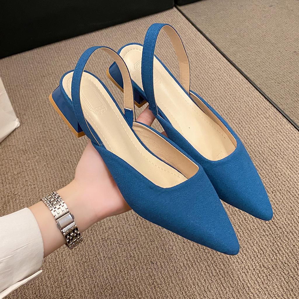 Fashion Summer Women New Sexy Retro Solid Color Heels PU Leather Shoes Outdoor Banquet Party Pointed Shoes Fashion Sandals Plus Size 42