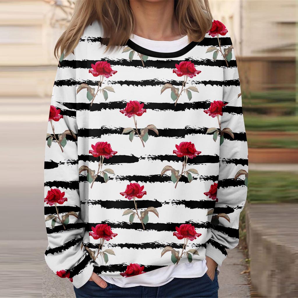 Women's Casual Fashion Vintage Printed Long Sleeve O-Neck Sweatshirt Layer Pullover Top