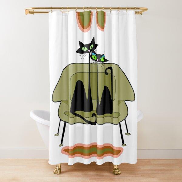 Шторка для душа Mid Century Meow Ретро Атомик Коты Шторка для душа Кити Животное Винтажный Декор Ванной Комнаты Тканевая Шторка С Крючками