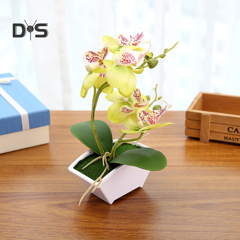 Artificial Butterfly Orchid Flower Phalaenopsis Home Office Decor with Flowerpot