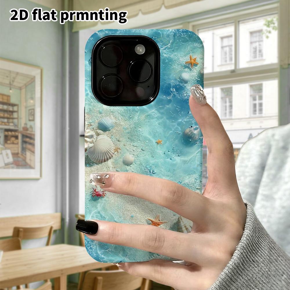 Phone Case: 2D flat design suitable for iPhone 18 17 16 15 14 13 Pro film protective case, couple style, shallow beach sea view, Christmas and Hallowe