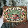 WhimsyVibeCo Colorful Metal Decor | "Embrace the Madness" Tin Sign with Tea Party Mushrooms, Ideal for Cafes & Rustic Farmhouses