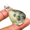 Prehnite Gemstone Handmade 925 Silver Plated Jewelry Pendant 1.70"