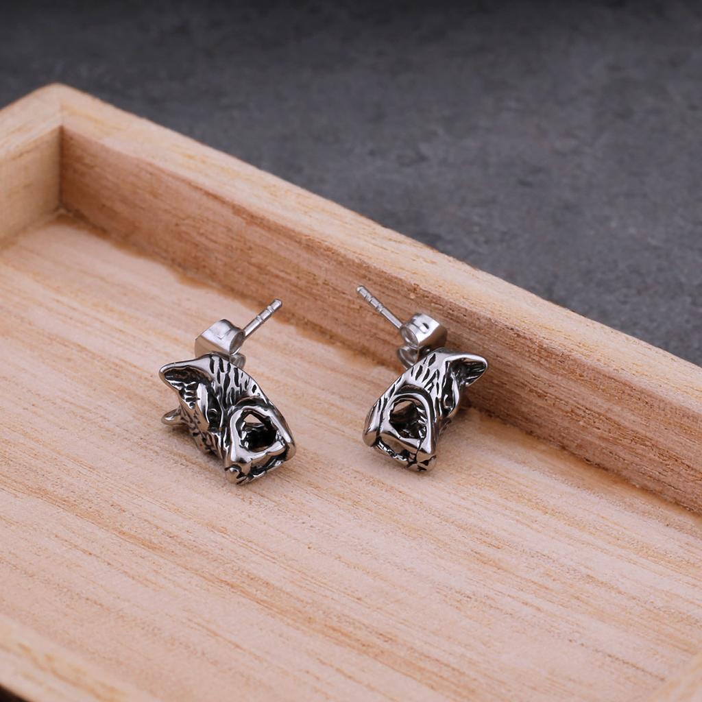 Vintage Vikings Animal Wolf Stud Earrings For Men Stainless Steel Nordic Odin Amulet Accessories Fashion Hip Hop Biker Jewelry