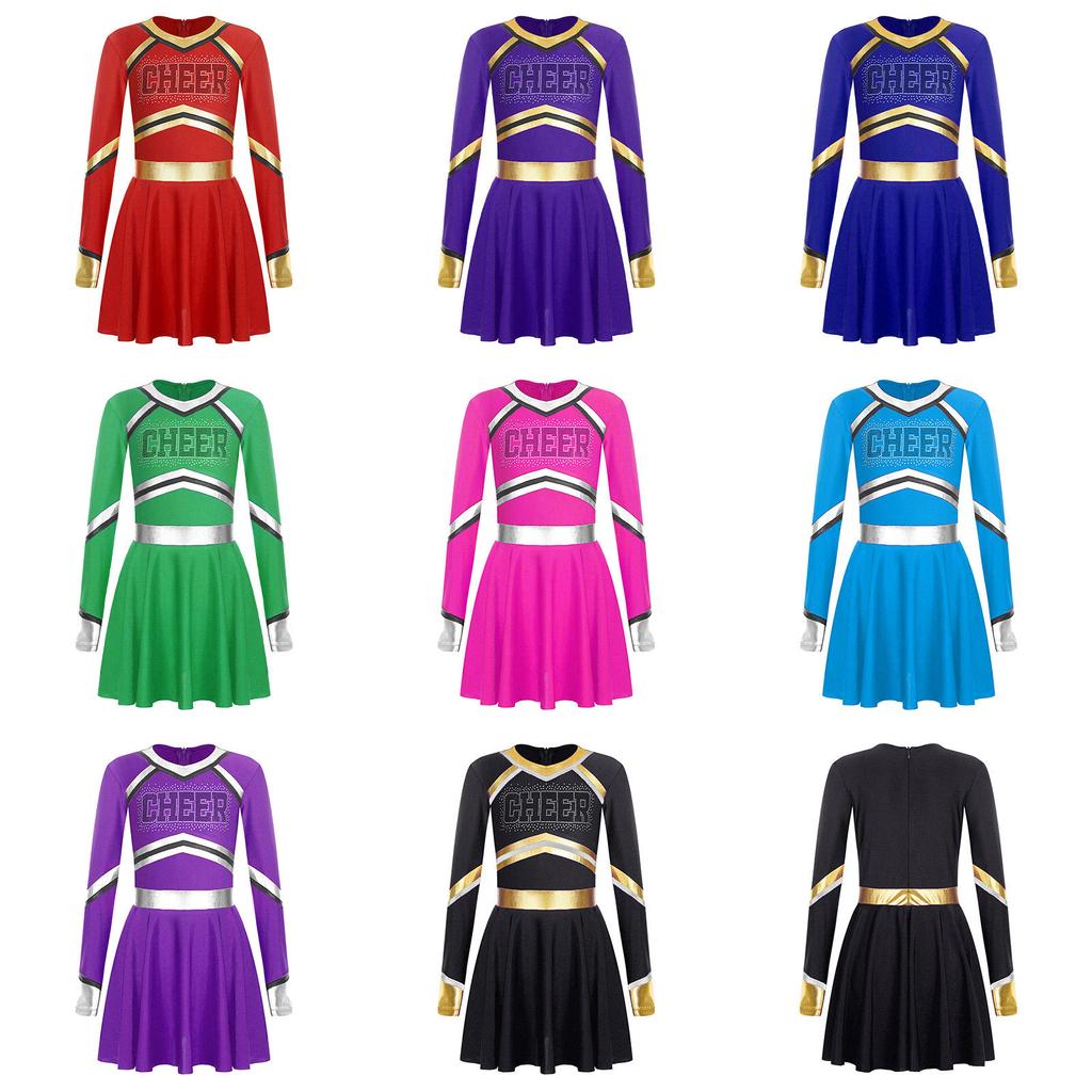Костюм лидера группы поддержки для девочек с длинным рукавом, танцевальное платье для черлидинга, наряд на Хэллоуин