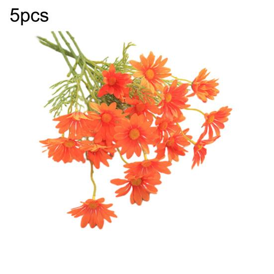 Искусственные цветы Букет хризантем 2 или 5 стеблей 21 дюйм Реалистичный шелк пластик Симуляция Дизайн Устойчивый к УФ Выцветанию Поддельные цветы Дом
