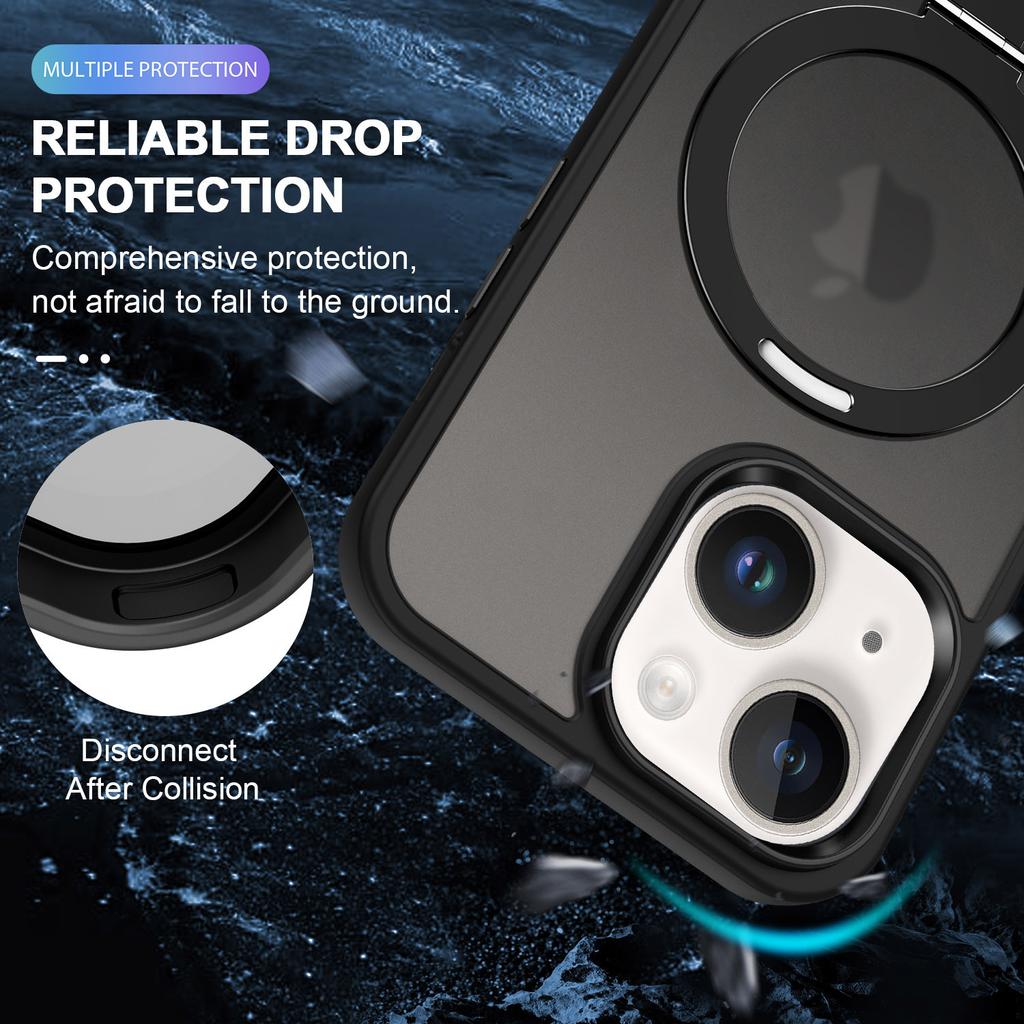 For iPhone 15 Plus Case Compatible with MagSafe PC+TPU Ring Kickstand Phone Cover
