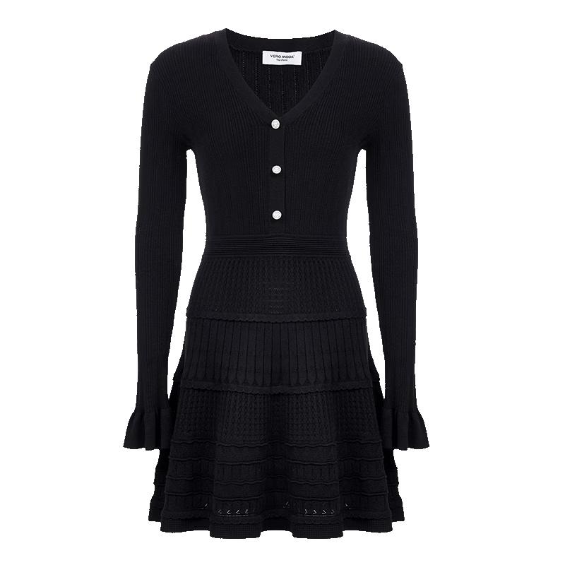 VEROMODA Wool Blend V-Neck Knit Dress with Decorative Buttons