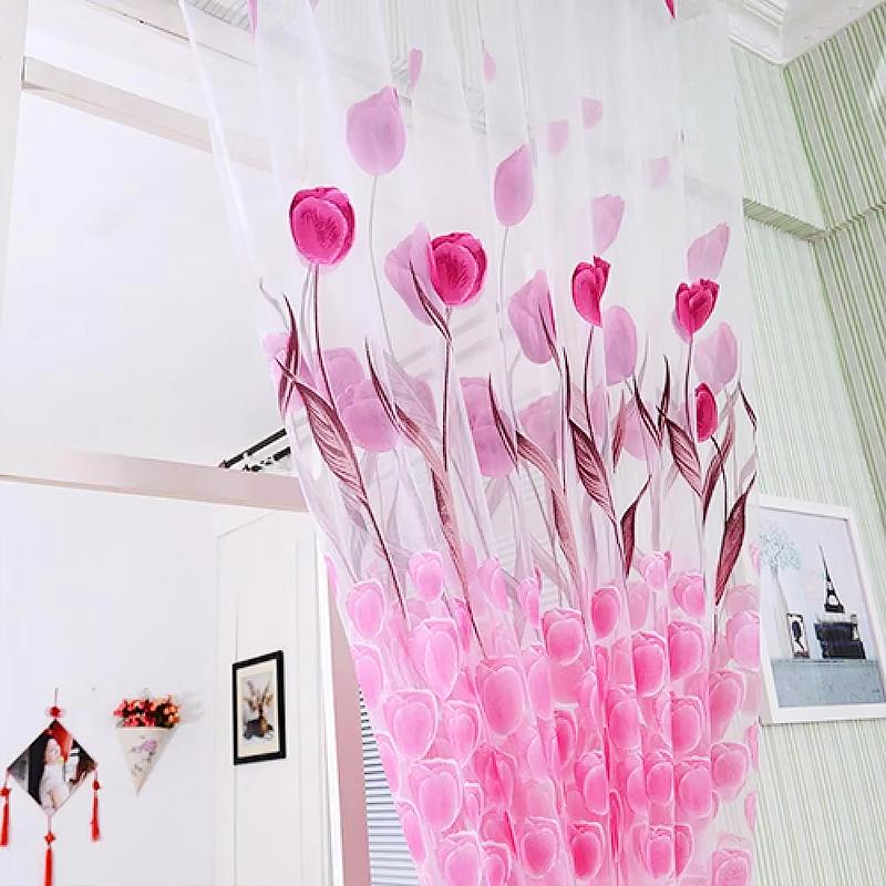 100*270 см Тюльпан Печатный Домашний Декор Вуаль Прозрачные Модные Шторы Для Окна Элегантные Шторы Для Экранирования Газовая Штора
