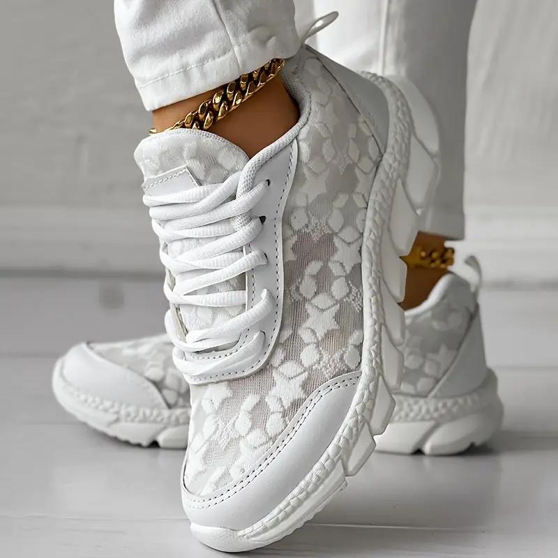 Дышащие легкие кружевные сетчатые женские кроссовки с нескользящей подошвой повседневная обувь