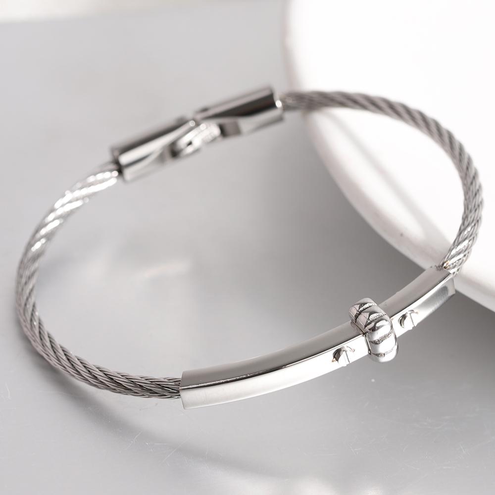 Trendy Braided Wire Bracelet with Metal Bar Accent Durable Magnetic Lock Jewelry for Men & Women