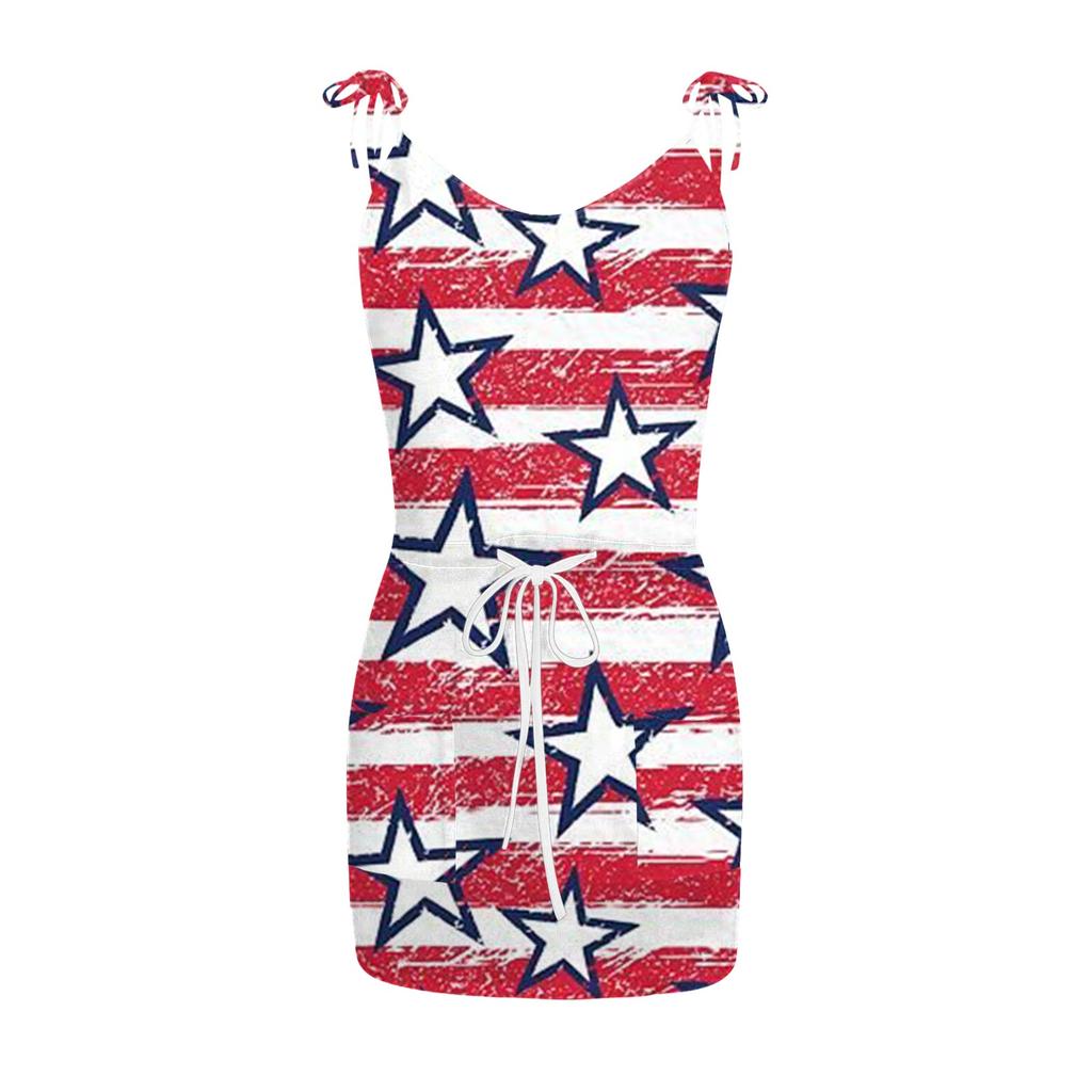 Женское летнее сексуальное платье без бретелек с v-образным вырезом без рукавов и принтом на День независимости, пляжное платье от солнца