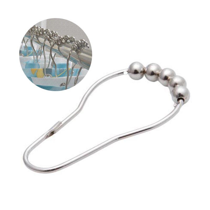 12pcs Shower Curtain Hooks Rings Stainless Steel Bath Rollerball Glide Hook Tool ARI