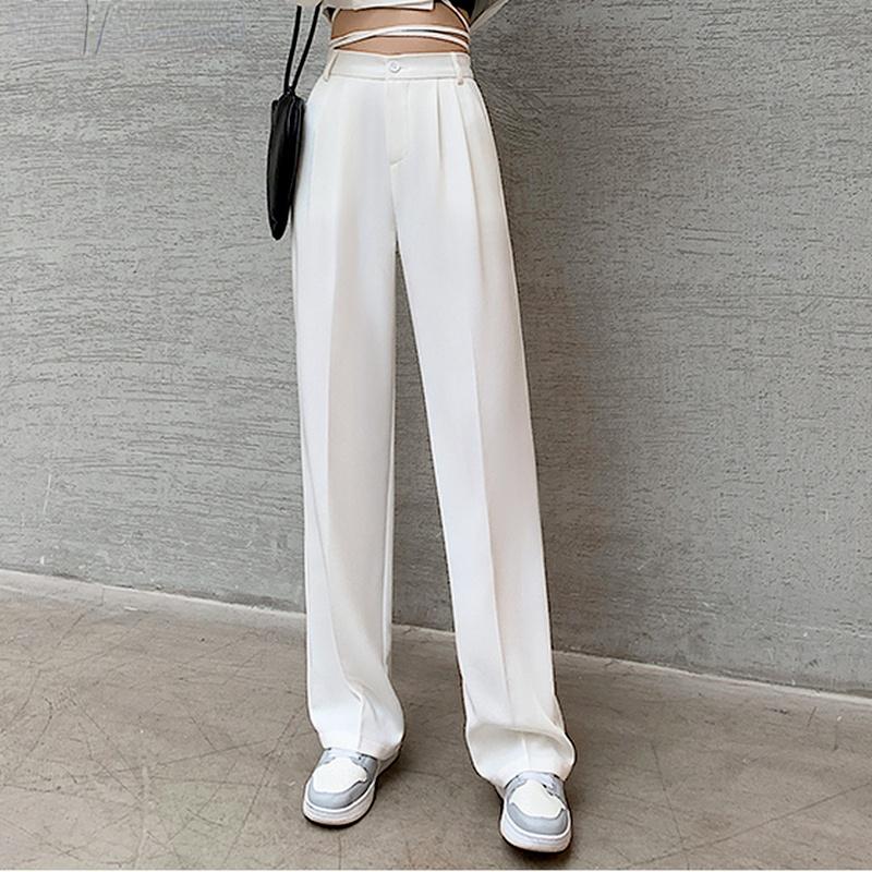 Autumn High Waist Straight Suits Pants Women Solid Office Ladies Wide Leg Pants Female Loose Add Long Trousers Woman Pantalones