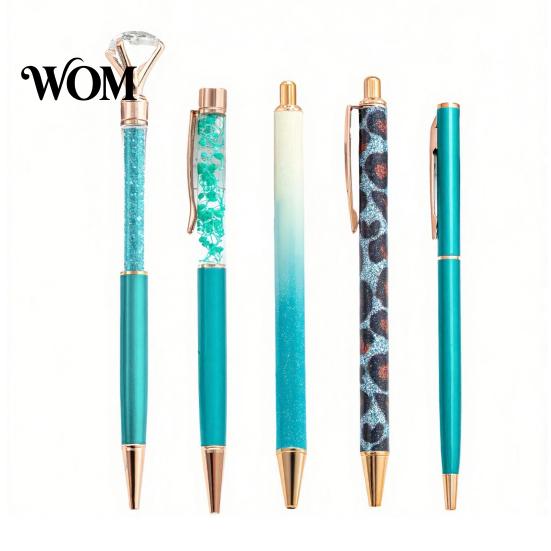 Flowing Glitter Writing Tool 5PCS Metal Diamond Ballpoint Pens, with Sparkling Rhinestone Decor, Crystal Office Pen Smooth Press Mechanism Pen,