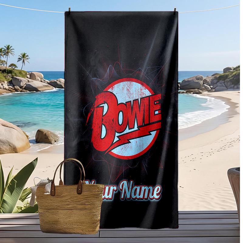 David Bowie Custom Beach Towel, Print Your Name Text Lightweight Absorbent Towel for Swimming Travel