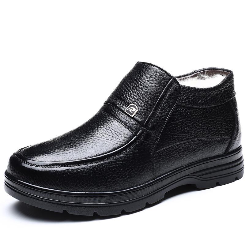 Зимние мужские ботинки из натуральной кожи с белым овечьим мехом в британском стиле, теплые повседневные высокие хлопковые туфли из смеси шерсти с боковой молнией 89