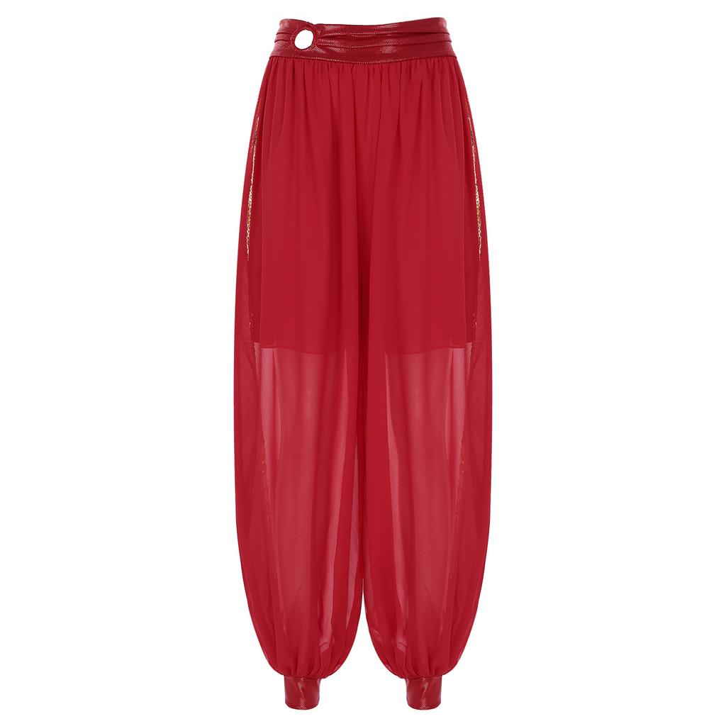 Womens Belly Dance Bloomers Halloween Theme Party Carnival Costume Ruched Waistband Side Split Pants