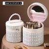 Round Makeup Organizer Case for Women, Vintage Cosmetic Train Case with Mirror and Pearl Handle, Portable Travel Vanity Bag